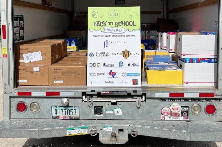 Back-to-school supply drive in truck.